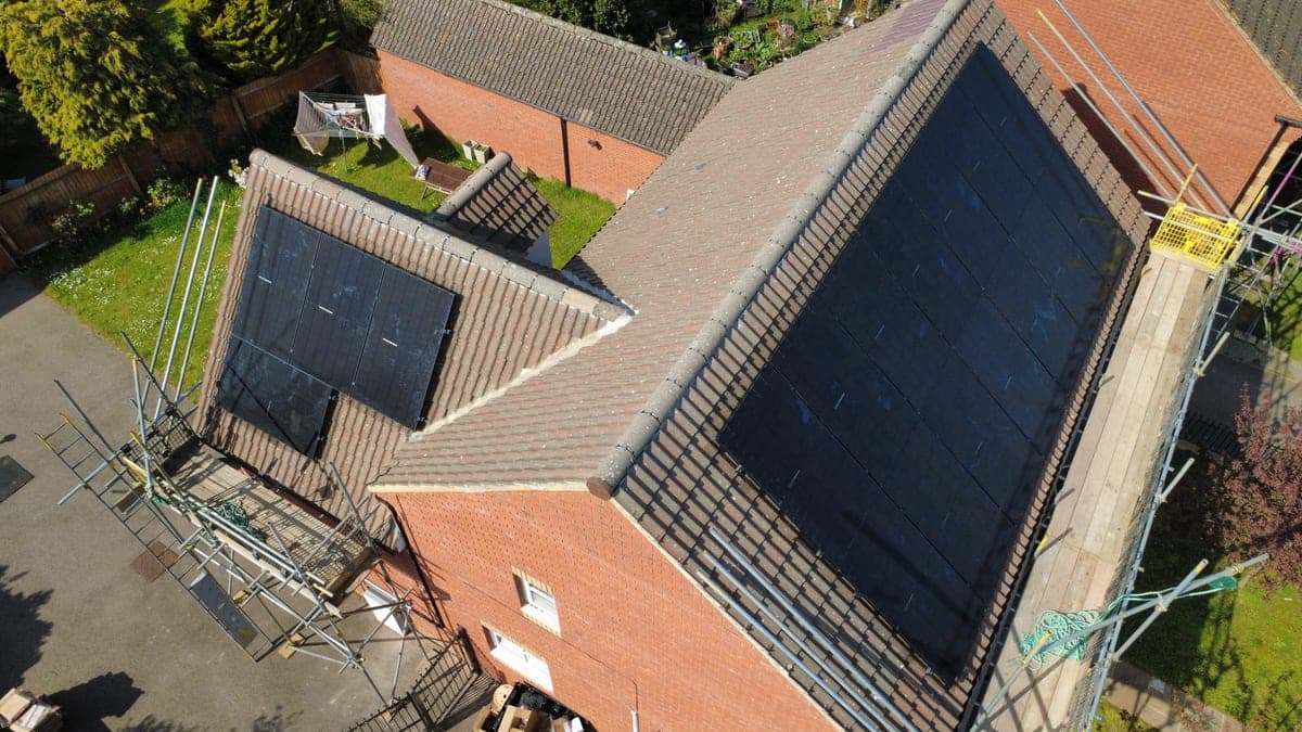 Drone aerial of a multi-section solar install